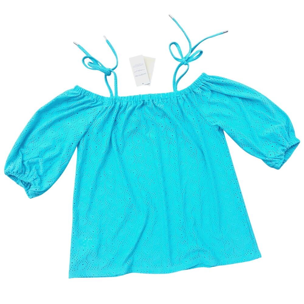 Michael Kors Women Turquoise Eyelet Jersey Relaxed Off-The-Shoulder Top Size XS - Picture 3 of 3